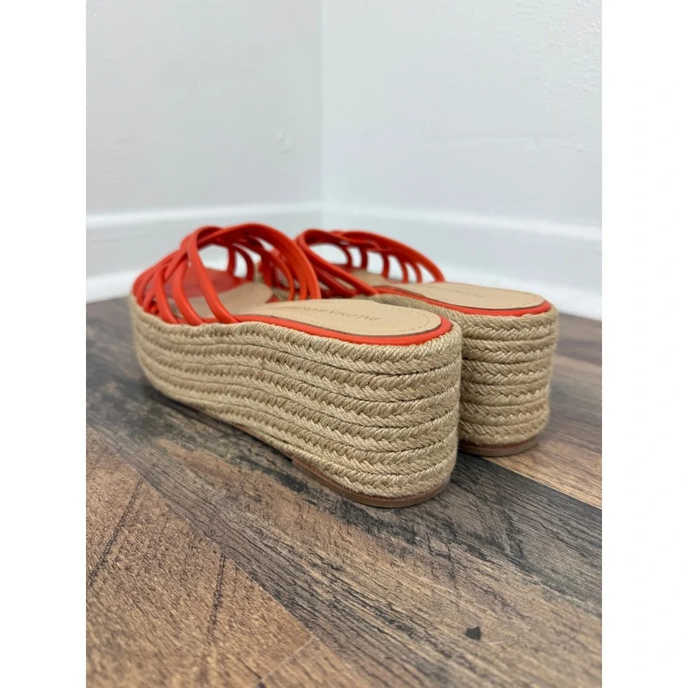 Paloma Barcelo Belinda Wedge Espadrille Platform Sandals Orange Napa Leather 39